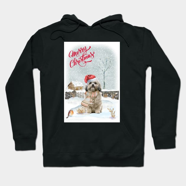 Shih Tzu Merry Christmas Santa Dog Hoodie by Puppy Eyes